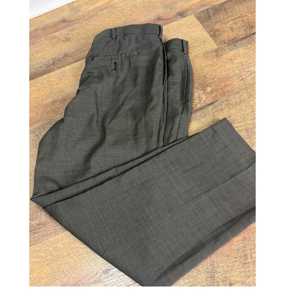 Savane Mens Dress Pants Charcoal Gray Textured Flat Front Trousers 28 Inseam